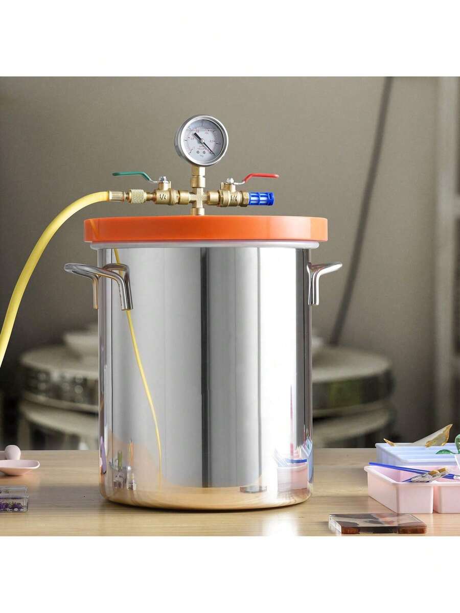 3 Gallon Vacuum Chamber, Upgraded Tempered Glass Lid Vacuum Degassing Chamber, 304 Stainless Steel Chamber, For Stabilizing Wood, Resin Degassing, Silicone Degassing And Plaster Degassing - Orange - View 1