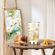 1pc/5pcs 20oz Stainless Steel Insulated Tumbler. A Cute Car-Shaped Cup With A Yellow Bunny And Colorful Egg Pattern, Comes With A Leak-Proof Lid, Suitable For Outdoor Activities Or Camping. Spring/Summer Style For Holiday Celebrations. - Multicolor - View 8