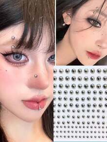 2 piezas de anillos autoadhesivos para cejas y labios, pegatinas de joyería facial estilo punk sin perforaciones, calcomanías de diamante de imitación reutilizables para la cara y el Body, adecuadas para niñas y mujeres - Multicolor - Ver 1