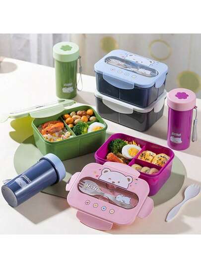 1pc Portable Fruit Sealed Compartment Bento Box, Cute Student Exclusive Tableware, Microwave , Suitable For Takeout Lunch, Office