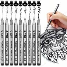 9pcs Black Fine Liner Pens: Ideal For Drawing, Illustration And Waterproof - Technical Pen - View 1