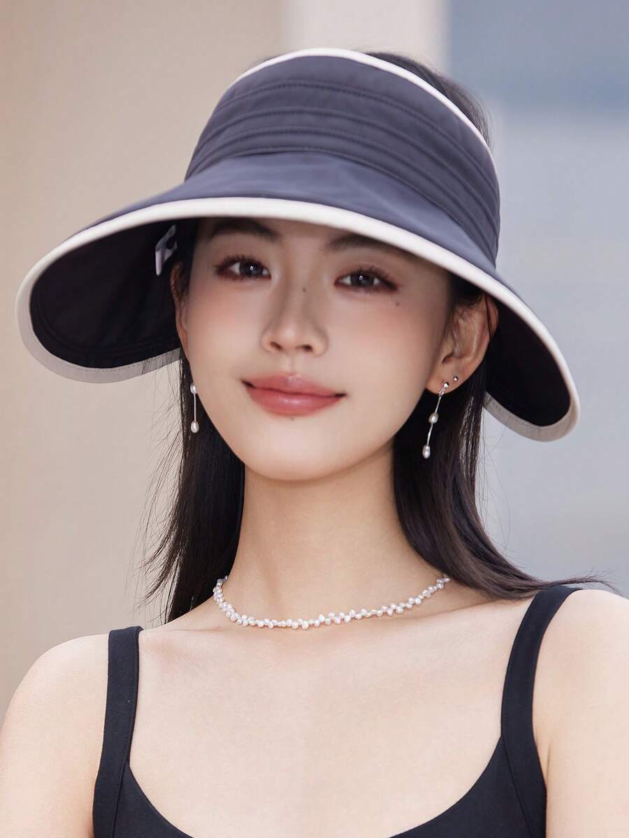 1pc Women's Solid Color Visor Hat, Minimalist Casual Fashion Versatile Baseball Cap, Lightweight Breathable For Outdoor Sports, Vacation, Commute, Adjustable Sun Hat, Suitable For Daily And Holiday Use, Hair Exposed - Solid Color - View 1