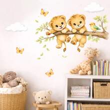 Cute Lion Cubs On Branch Wall Stickers, Peel And Stick Animal Decals, Ideal For Nursery, Kids Bedroom, Playroom & Classroom Wall Art - Two Little Lions - View 2
