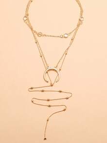 1 Set Summer Beach, Daily, Travel, Home Party, Evening Wear Multilayer Elephant, Moon, Shell, Geometric Necklace For Women - Silver - View 6