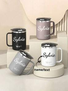 1pc Customized Stainless Steel Mug With Lid, Customized Stainless Steel Insulated Coffee Cup With Handle, 12oz Double Wall Vacuum Travel Mug, Double Layer Design, With Handle, Heat-Resistant, Anti-Drop, Portable Outdoor Cup, Coffee Mug, Leak-Proof And Anti-Scald Milk Coffee Cup, Large Capacity Drinking Cup, Birthday & Holiday Gift - 彩色 - 查看 5