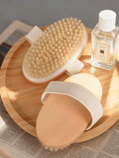 1pc Dry & Wet Body Exfoliating Brush, Made With Soft Bristles To Naturally Remove Dead Skin, Enhance Skin Health And Radiance. This Dry Brush Features Soft To Firm Natural Bristles, Suitable For Naturally Removing Dead Skin, Improving Cellulite, Reducing Signs Of Aging, Stimulating Lymphatic And Blood Circulation, And Can Also Be Used For Massage.