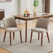 Huisuilinss Dining Chairs Set Of 2,Linen Upholstered Kitchen Chair With Thick Cushions,Wood Dinner Chair With Wood Legs,Wing Backrest,Accent Chair For Dining Room Living Room Kitchen - Linen Camel - 查看 7