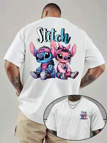 Shi Dizai Lilo Pelekai Men's White T-Shirt-Officially Authorized By Disney, Casual Short Sleeves, Round Neck, Summer Fashion, Disney Pattern T-Shirt, Disney Shirt. - 白色 - 查看 1