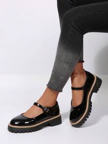 Giày lười nữ đế dày, mũi tròn, da bóng màu đen, thích hợp đi làm hàng ngày, đi học, phù hợp cho mọi mùa. - màu đen - Xem 4