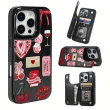 Funda Cartera Negra y Rosa con Solapa para iPhone 12, 13, 14, 15, 16, PRO, PROMAX, MINI, PLUS.Incluye ranuras para tarjetas de crédito y llaves, funda para teléfono móvil con billetera. - Marrón - Ver 1