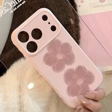 Funda de teléfono suave de primavera con flores rosa guayaba y moradas, compatible con iPhone 16/17/15 Pro Max/14, diseño lindo, geométrico, estilo coreano, artístico, minimalista, estilo Ins - Rosa Pálido - Ver 10