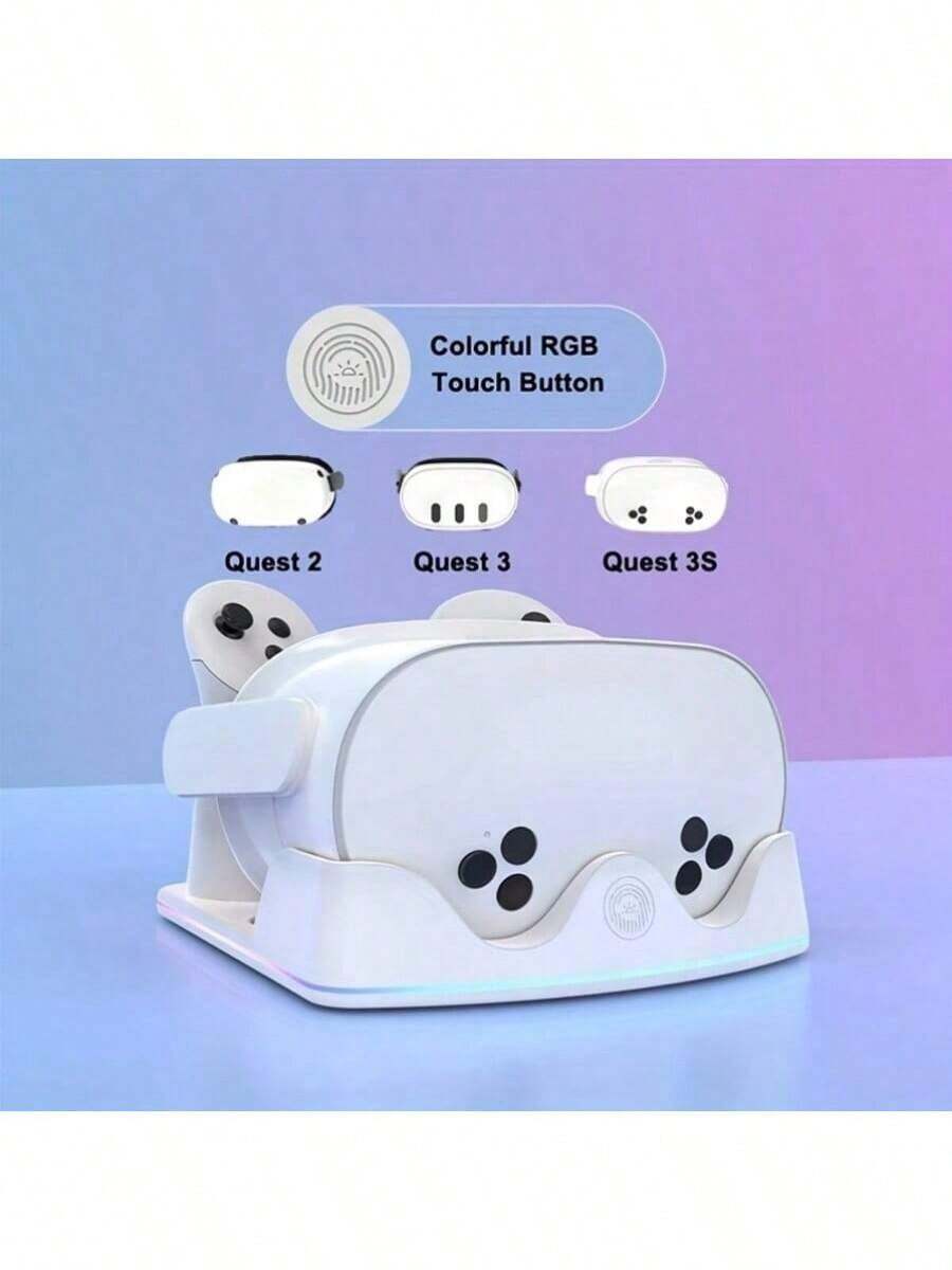 Estación de carga para Quest 2/3/3S VR - Soporte de carga rápida con soporte para controlador, luz LED y puerto USB (Blanco) - Blanco - Ver 1