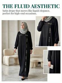 女士时尚休闲系带高档端庄长袖连衣裙 - 黑色 - 查看 5