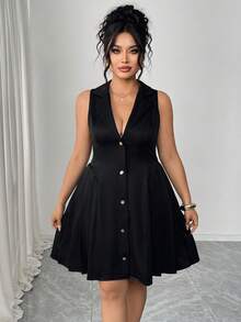 PARARAL Plus Size Women's Summer Fashion Business Casual Reversible Collar Pleated Dress, Suitable For Office, Dating, Wedding Guest, Elegant, Party, Black - Black - View 4