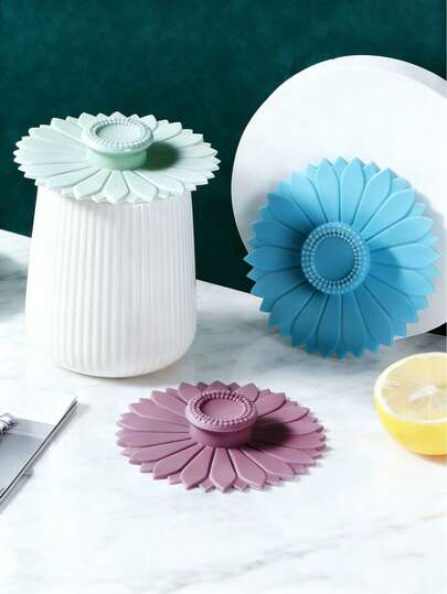1 pieza Tapa de taza de silicona con diseño de girasol, tapa de silicona reutilizable y con succión para mantener las bebidas calientes o frías, apta para café, té y otras bebidas, fácil de limpiar, accesorio de cocina multifuncional y de moda, tapa de taza/taza de silicona suave y colorida, a prueba de fugas y polvo, temporada de vuelta a la escuela, accesorios para tazas