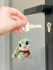 2D立体可爱小海龟粉色爱心造型钥匙扣，适用于背包、钥匙、钱包 - 可爱钥匙扣，完美搭配包包、车钥匙、背包、包饰，无需电池，情人节礼物，实用汽车配件，女士钱包和手机配件，送给朋友、家人、女朋友的礼物，派对装饰，纪念品，动物爱好者礼物，送给母亲、父亲、毕业生和老师的2D立体礼物 - 彩色 - 查看 3