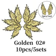 10pcs/5sets Of Golden/Silvery Gray Wings Embroidery Patches, Suitable For Ironing Patches On Fashionable Clothing Hats - A - View 7