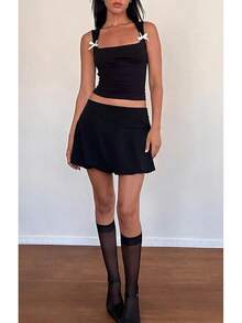 Women Y2k Bow Tank Top Sleeveless Scoop Neck Crop Tops Aesthetic Bow Cami Shirts Preppy Clothes Summer Going Out - 黑色 - 查看 6