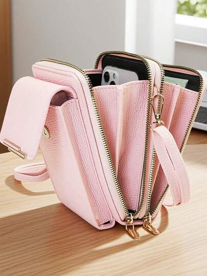 MINGYOU New Fashionable Soft Dual Zipper Multi-Function Large Capacity Phone Bag, Cute & Elegant For Women/Students, Suitable For Shopping, Dating, Gifts