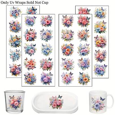 40 Sheets Butterfly & Floral Design Waterproof Transfer Stickers, DIY Scrapbooking Decals For Greeting Cards, Gift Wrapping & Home Decor, Single Use Paper Rub-Ons, 24x11cm For Furniture, Glass, Ceramic & Crafts - Self-Adhesive, Single Use, DIY Home Decor | Easy Application