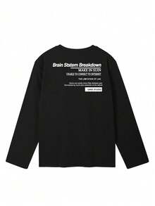 Women's Loose Fit Letter Print Long Sleeve T-Shirt, Versatile For Spring & Autumn Black Casual - Black - View 8