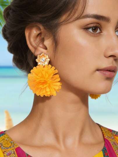 织物花朵吊坠耳环 情人节、妈妈、母亲、母亲节、礼物