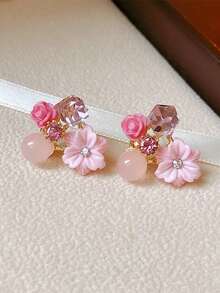 1 Pair Fashionable Retro Maple Leaf & Purple Stud Earrings, Elegant & Gentle Women's Earrings/Summer Jewelry/Holiday/Gift - Multicolor - View 6