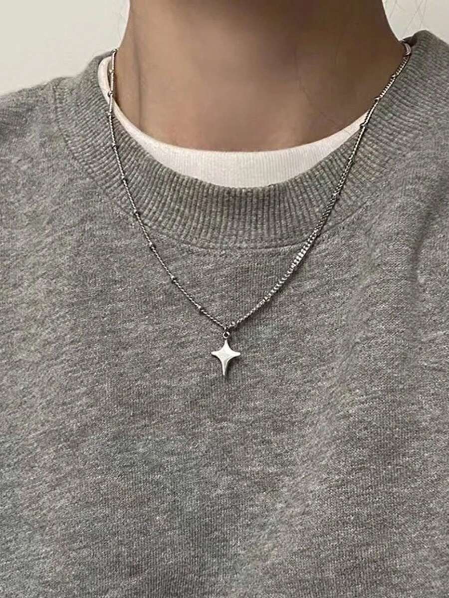 1件极简时尚星形项圈吊坠项链朋克风男士日常配饰派对项链情侣饰品 - 項鍊 - 查看 1