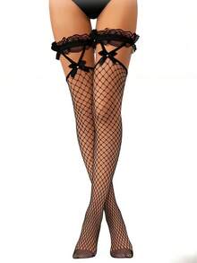 1 đôi Ren Garter Cao đến đùi Vớ Với Sự tréo nhau Dây đai Và Qua đầu gối Quần tất lưới cá , Cho câu lạc bộ tiệc tùng - màu đen - Xem 4