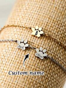 1 pieza Pulsera personalizada con estampado de pata, pulsera de acero inoxidable con nombre personalizado, joyería minimalista para adolescentes, pulsera personalizada que se puede personalizar con 1-3 nombres, joyería minimalista con patas de perro y gato, regalos para amantes de las mascotas, regalos del Día de San Valentín, regalos del Día de la Madre, cumpleaños de adolescentes, regalos de aniversario personalizados - Multicolor - Ver 2