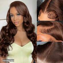 10-36 Inch Body Wave Lace Front Wigs Human Blended Hair Pre Plucked Glueless Wigs 13x4 HD Body Wave Lace Front Wigs Human Blended Hair For Women 180% Density Lace Closure Wigs Brown - Brown - View 5