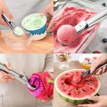 4-Piece Stainless Steel Ice Cream & Fruit Scoop Set, Durable Melon Baller, Suitable For Watermelon, Cantaloupe, Papaya, Honeydew - Fruit Ball Maker, Platter Prep, Modern Kitchen Tool, Ice Cream Scoop, Baking Tool, Dessert Maker, Dual Use Home & Commercial Ice Cream Spoon, (4 Seasons Applicable), Kitchen Utensils, Serving Tool, Party Host, Dessert Lover - Silver - View 8