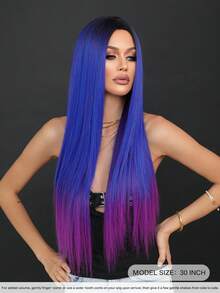 7JHH WIGS Tóc giả dài thẳng ombre xanh hồng cho nữ 30 inch, kiểu dáng thanh lịch, bồng bềnh không mái, rẽ ngôi giữa, sợi tổng hợp chịu nhiệt rất mềm mại, tóc giả đẹp, đầy đặn, thích hợp cho các cô gái thời trang, anime hoặc hóa trang cosplay, lễ hội âm nhạc, khiêu vũ, tiệc tùng, thời trang đường phố. - Màu xanh ombre - Xem 4