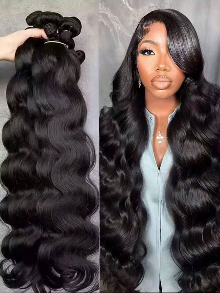 15A Human Hair Body Wave Bundles 10-32Inch Hair Extension Natural Black Color Human Hair Bundles For Women Bundles Natural Black Straight Human Hair Extensions - S4/27 - 查看 1