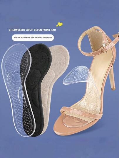 1 par de plantillas de 3/4 con soporte de arco invisible para mujeres, que absorben el sudor, amortiguan, antideslizantes y protegen los pies