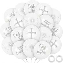 Skylety 48 Cross Doves Latex Balloons - 12 Inch Baptism Decorations For God Bless You First Communion Christening Supplies (Pink) - 白色,銀色 - 查看 13