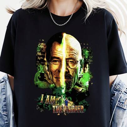 Limited Edition B Reaking B Ad Heisenberg Graphic T-Shirt - "I Am The Danger" TV Show Tee, Walter White'S Face & Chemistry Symbols, Unisex Casual Round Neck Shirt For Men & Women 100% Cotton 1PC 180g