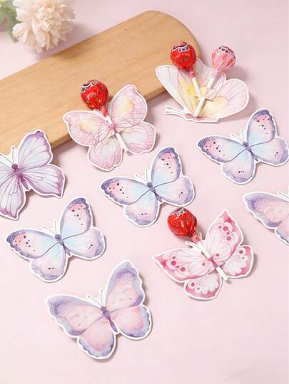 48pcs Butterfly Lollipop Decorations, Butterfly Design Party Gift Packaging Supplies, Gift Tags, Butterfly Birthday Party Stickers, Birthday Cards, Birthday Decorations, Gender Reveal Decor, Party Favors, Gift Cards, Gift Bags, DIY Gift Wrapping, Butterfly Decorations