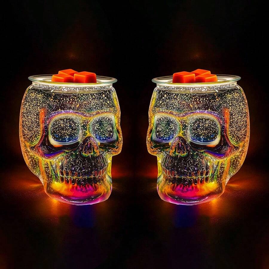 Electric 3D Glass Skull Wax Melter With PTC Heating Plate – Aromatherapy Wax Burner, Perfect Holiday Gift For Thanksgiving, Halloween, Christmas And Other Festivals - 2pcs - View 1