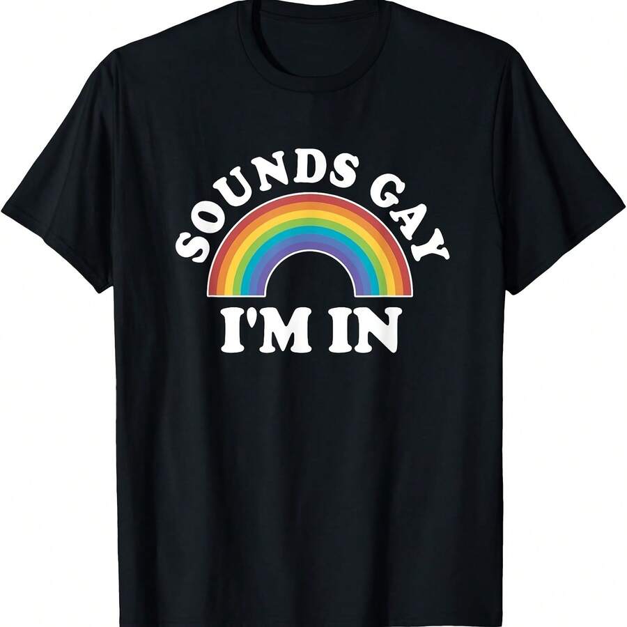 Camisetas del Orgullo Gay para Hombres y Mujeres LGBT con Sonidos Arcoíris y la frase "Soy Gay" - Negro 2 - Ver 1