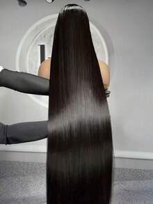 Hidden Strap Snug Fit Lace Frontal Wigs Human Blended Hair Invisible Strap Pre Plucked Pre Cut Lace 180 Density Straight Lace Front Wig With Drawstring Glueless Wigs Human Blended Hair For Women,8-36 Inch 13x4 Natural Black - Natural & Black - View 5