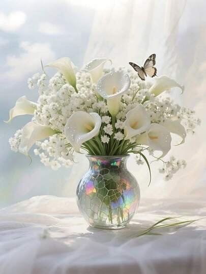 1 套（18 件）人造马蹄莲和星花组合花束，用于婚礼家居装饰、摄影道具、欧式装饰品和纪念用途。