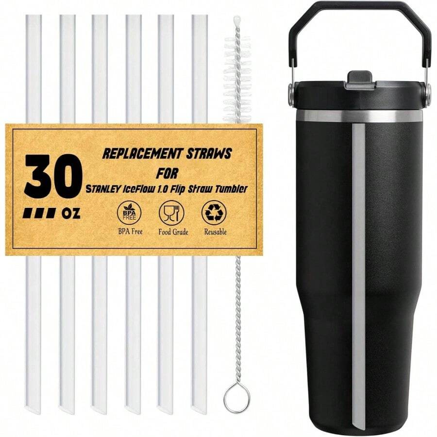 Straws Compatible With IceFlow Flip Straw Tumbler 30 Oz, 6 Straws With 1 Cleaning BrushNot Flow 2.0 Flip Tumbler 30 Oz - 6 ống hút Iceflow - 30oz - Tou - Xem 1
