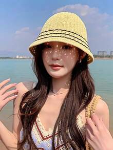 Mũ rơm nữ kiểu ngư dân, nhẹ, thoáng khí, thích hợp cho mùa xuân/hè, có thể gấp gọn, chống tia UV, phù hợp cho các hoạt động hàng ngày và kỳ nghỉ biển. Mũ rơm là món quà tuyệt vời cho phái nữ, dịp lễ, du lịch. - Nhiều màu - Xem 8