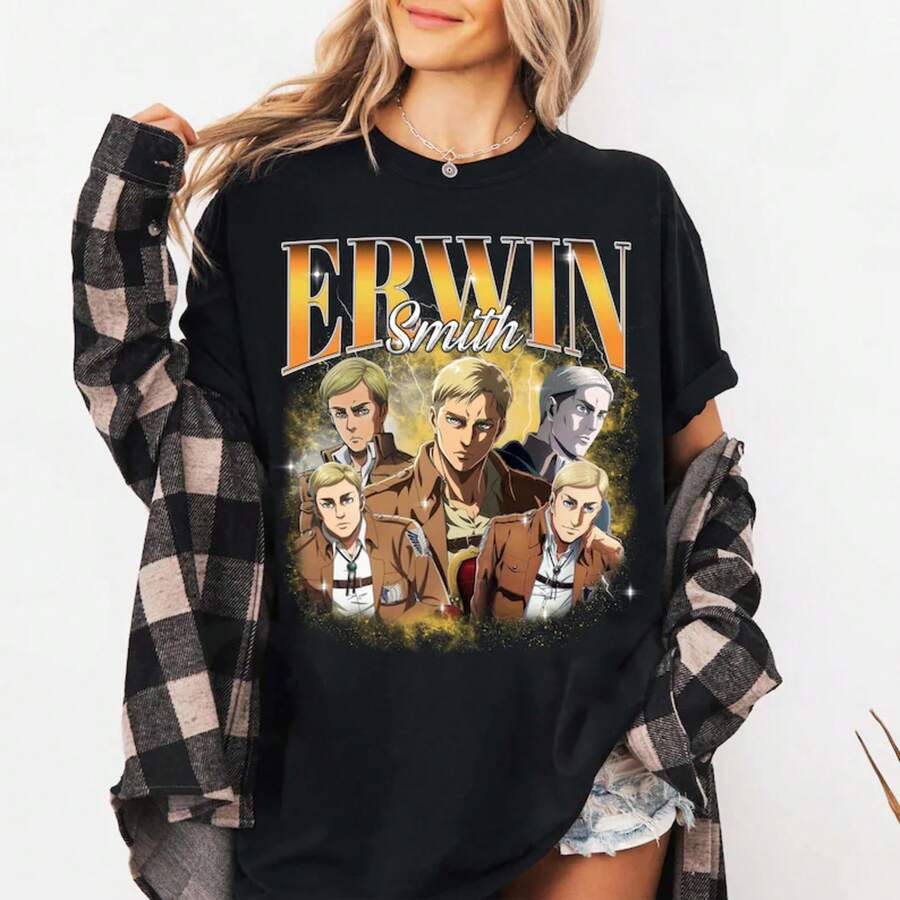 Erwin Smith Shirt,  Tee |   Commander Erwin, Shingeki No Kyojin, 90s Bootleg Anime Gift - Black - View 1