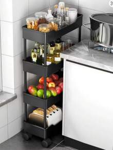 Carrito utilitario de plástico de 4 niveles con asa, carrito de almacenamiento multifuncional para oficina, sala de estar, cocina, organizador de almacenamiento móvil con ruedas 0803 - Blanco y Negro - Ver 9