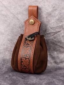 Medieval Maple Leaf Embossed PU Leather Pouch | LARP And Cosplay Waist Bag - A - View 4