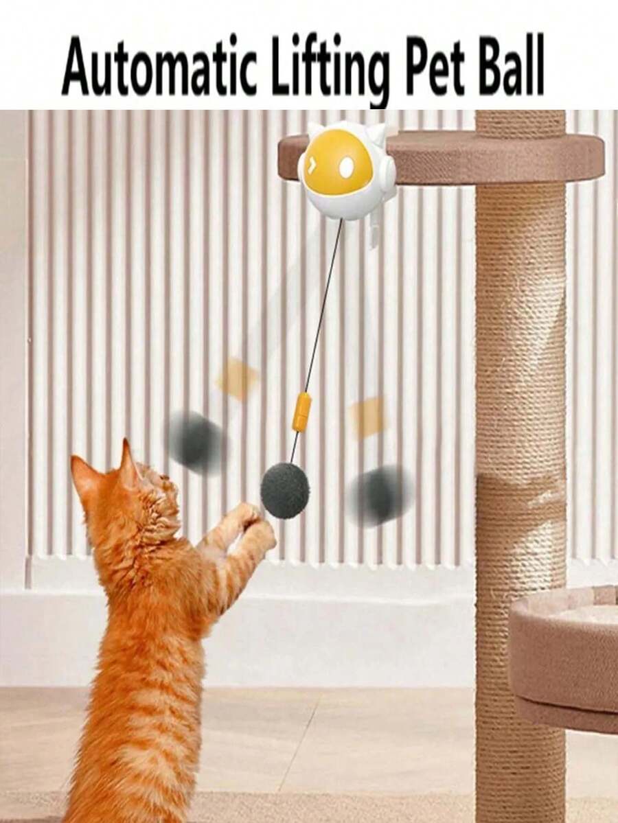 Juguete eléctrico para gatos, bola de peluche interactiva, se sujeta al borde de la mesa, bola de peluche retráctil, suministros para gatos, ABS, a pilas, le da a tu gato una "presa" para perseguir, te trae un gato feliz, juguete automático para gatos con rebote y oscilación asimétrica de 360°, silencioso y de bajo ruido