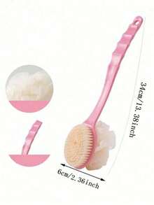 1/2 chiếc bàn chải tắm đa năng cán dài 2 trong 1, bàn chải massage tẩy tế bào chết hai mặt, lông mềm, màu hồng/xanh dương, dùng để vệ sinh cơ thể trong phòng tắm. - Phiên bản nâng cấp - Xem 7