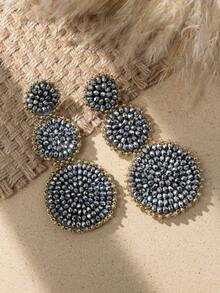 A Pair Of Bohemian-Style Multi-Layered Ear Studs Made Of Beads, Suitable For Ladies To Wear During Beach Vacations And Music Festivals. - Multicolor - View 9